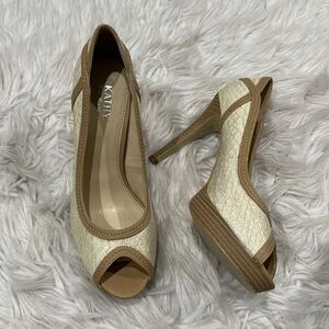 Kathy Van Zealand Dear Snakeskin Peep Toe Heels Sz 9